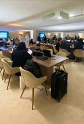 Event laptops ready for delegates at Dubai World Governments Summit 2025